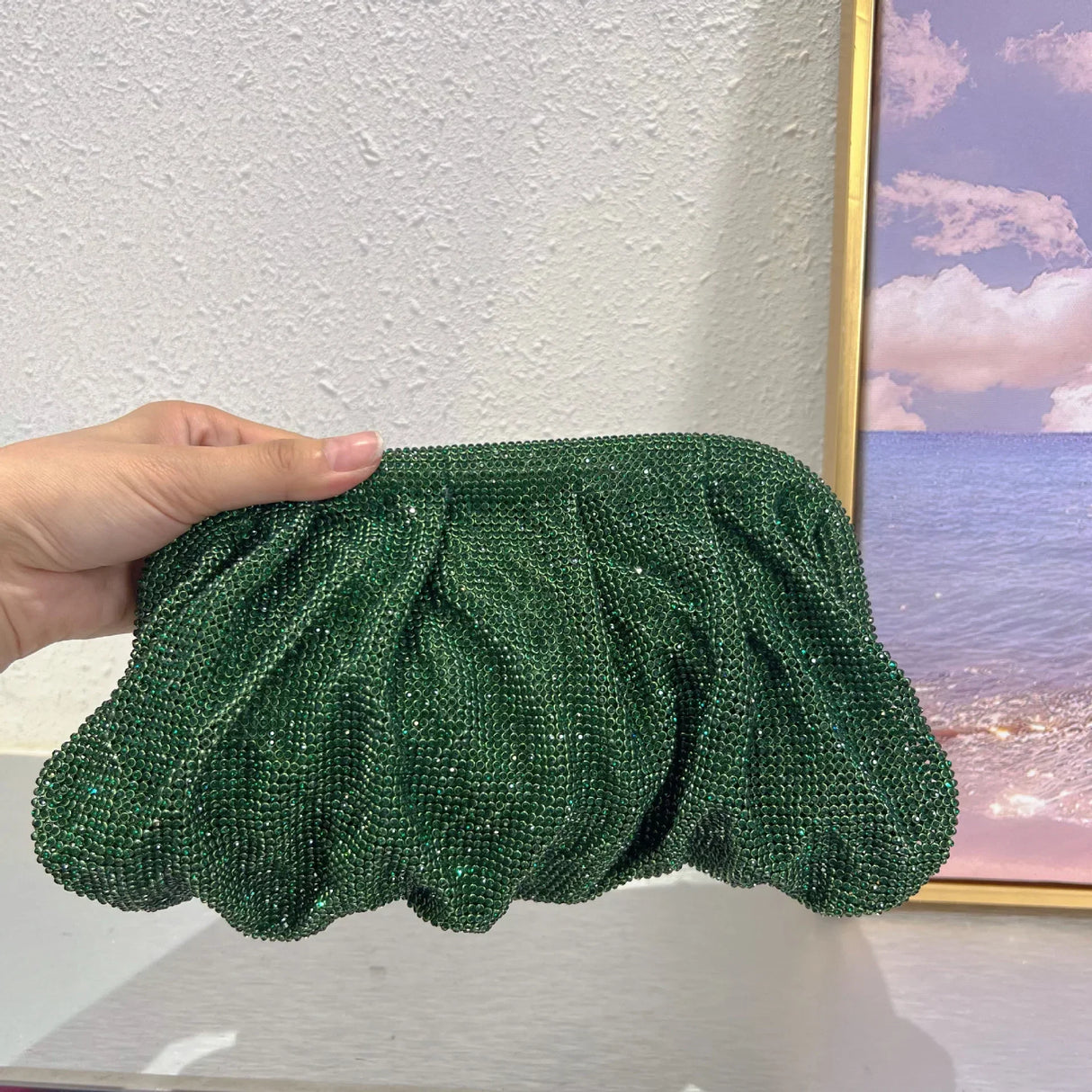 2023 Luxury Ruched Evening Clutch Bag Designer Diamonds