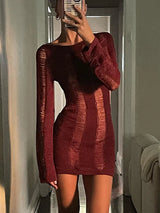 Puloru Sexy Knitted Cutout Short Dress 2022 Spring