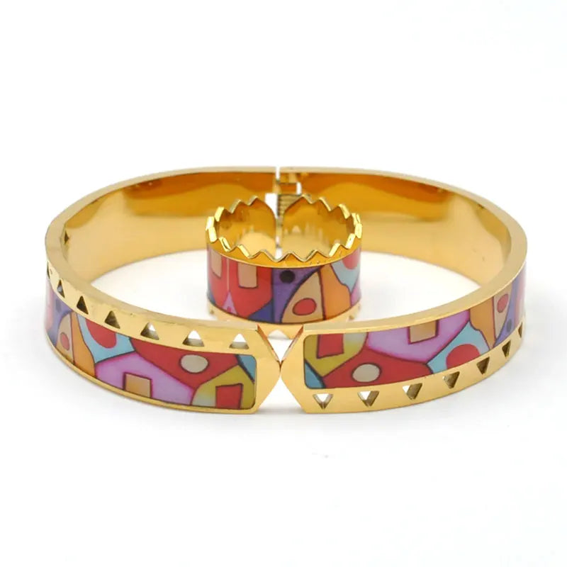 FYSARA Retro Style Stainless Steel Enamel Bracelet Geometric