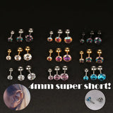 2PCS 4mm Short Ear Studs Earring Outside Upper