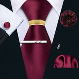 Barry.Wang Silk Mens Tie Hanky Cufflinks Clip Brooch