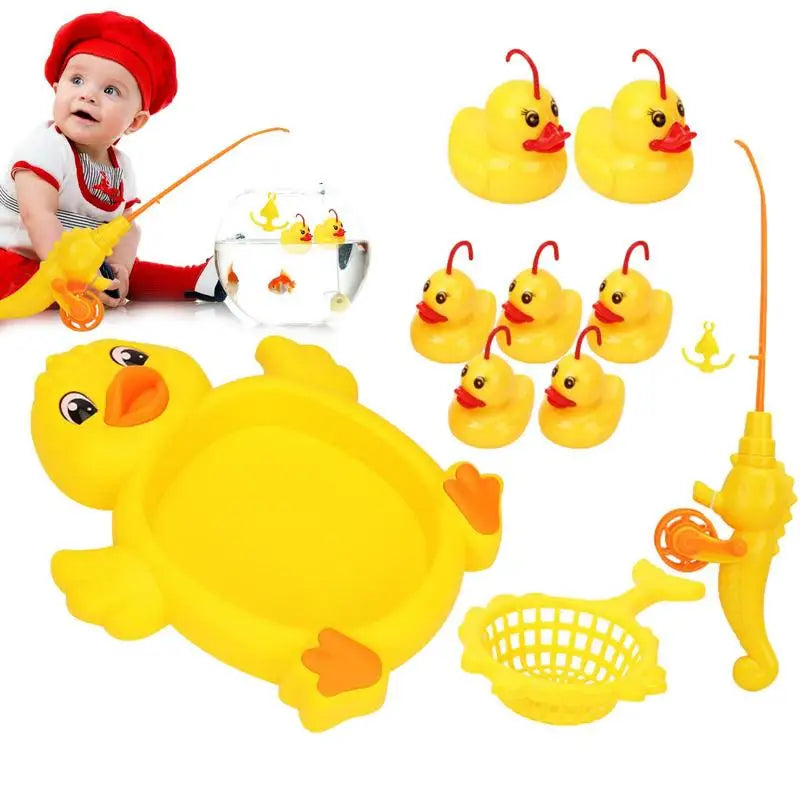 9Pcs/Set Mini Floating Duck Fishing Bath Toy Set