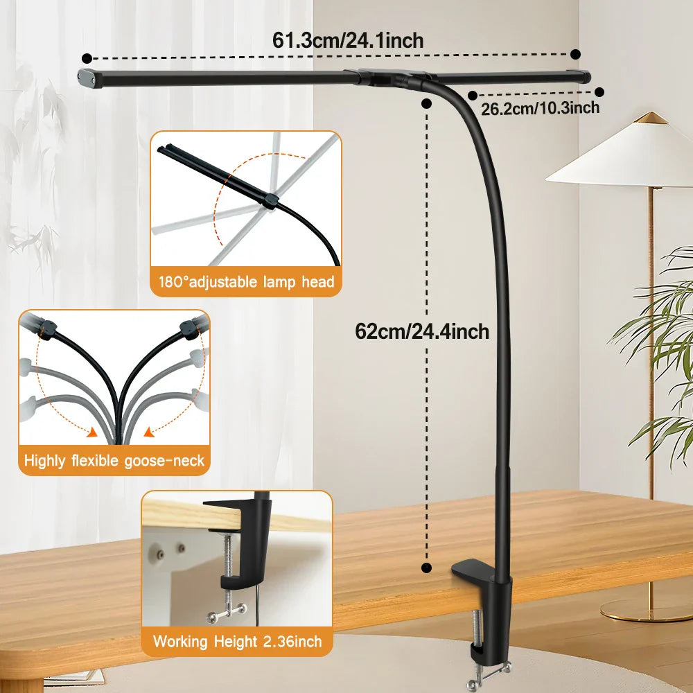 LED Double/Single Head Reading Desk Lamp Foldable Swing