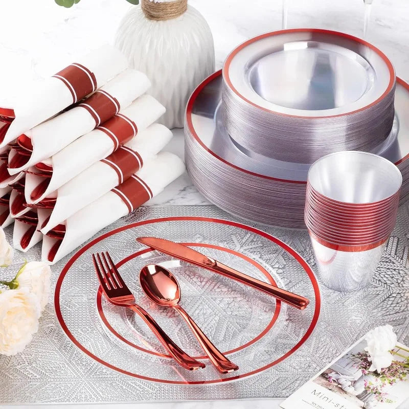 350 Piece Plastic Dinnerware Set for Party,Clear Disposable