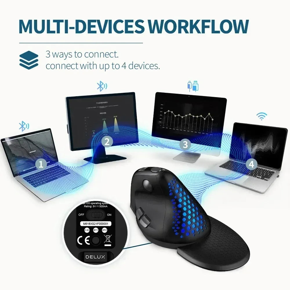 Wireless Bluetooth Delux M618XSD Seeker Ergonomic Vertical Mouse