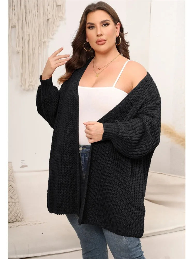 Plus Size Autumn Winter Midi Knitted Cardigan Women