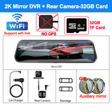 4K Front and Rear Camera Mirror GPS Car