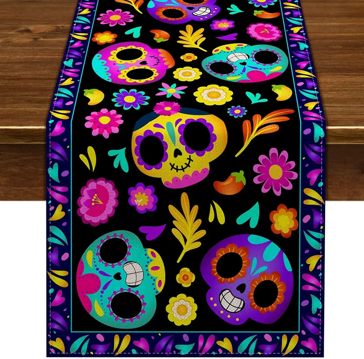 Mexican Day of The Dead Linen Table Runners