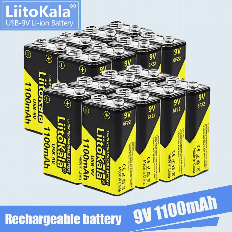 1-16pcs LiitoKala 9V 1100mAh li-ion Rechargeable battery USB