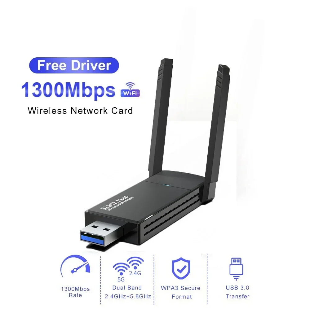 1800M USB WIFI 6 Adapter Dual Antenna 1300M