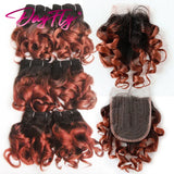 6+1/Lot Brazilian Hair Weaving With Closure Ombre Bouncy