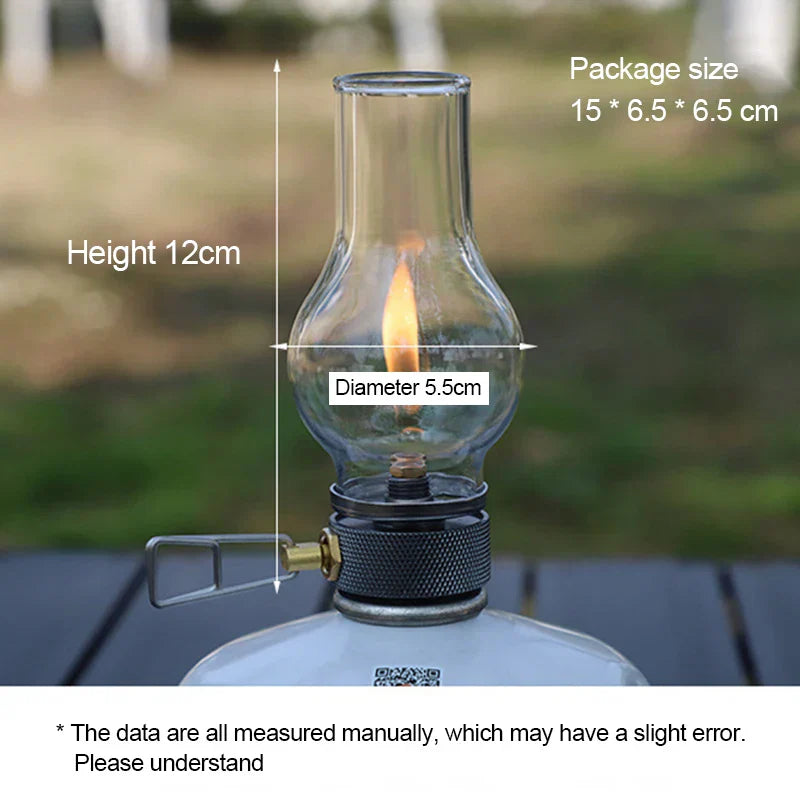 Camping Lamp Gas Candle Light Retro Glass Lampshade