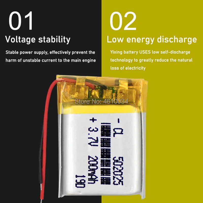 Chinese 502025 3.7v lithium ion battery 200 mah