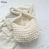 Plaid Quilted Shoulder Bag Cute Pleated Bubbles Solid