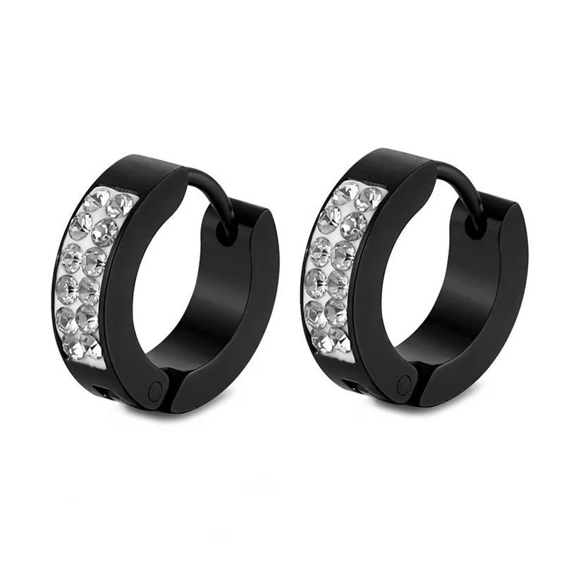New Trendy Round Hoop Earrings Simple Zircon Stainless