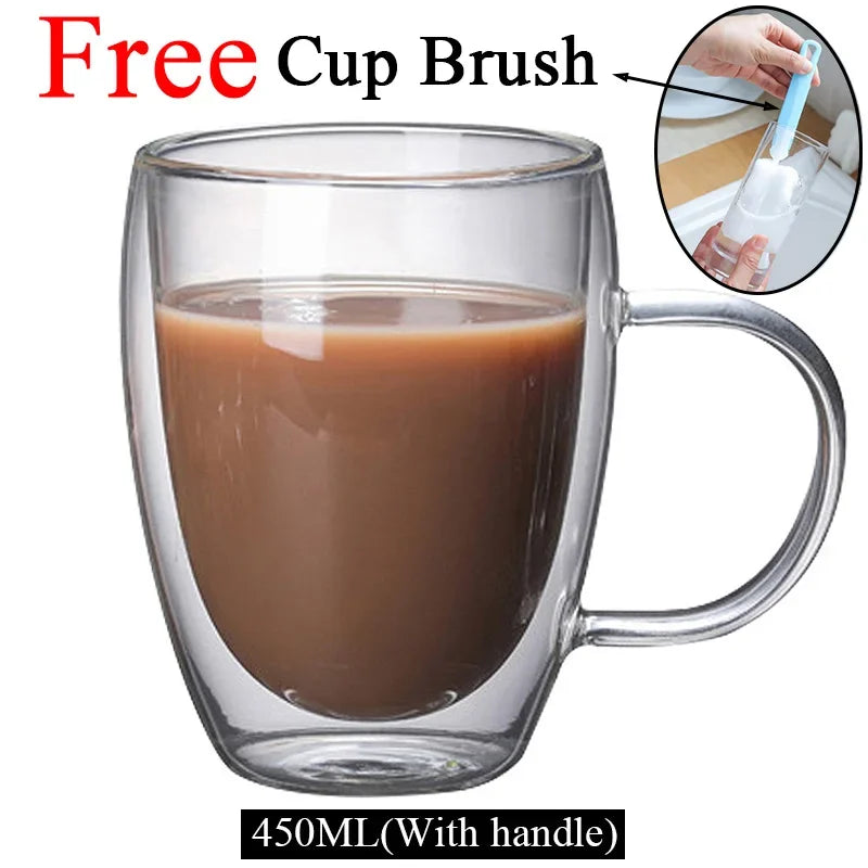 Double Wall High Borosilicate Glass Mug Heat Resistant