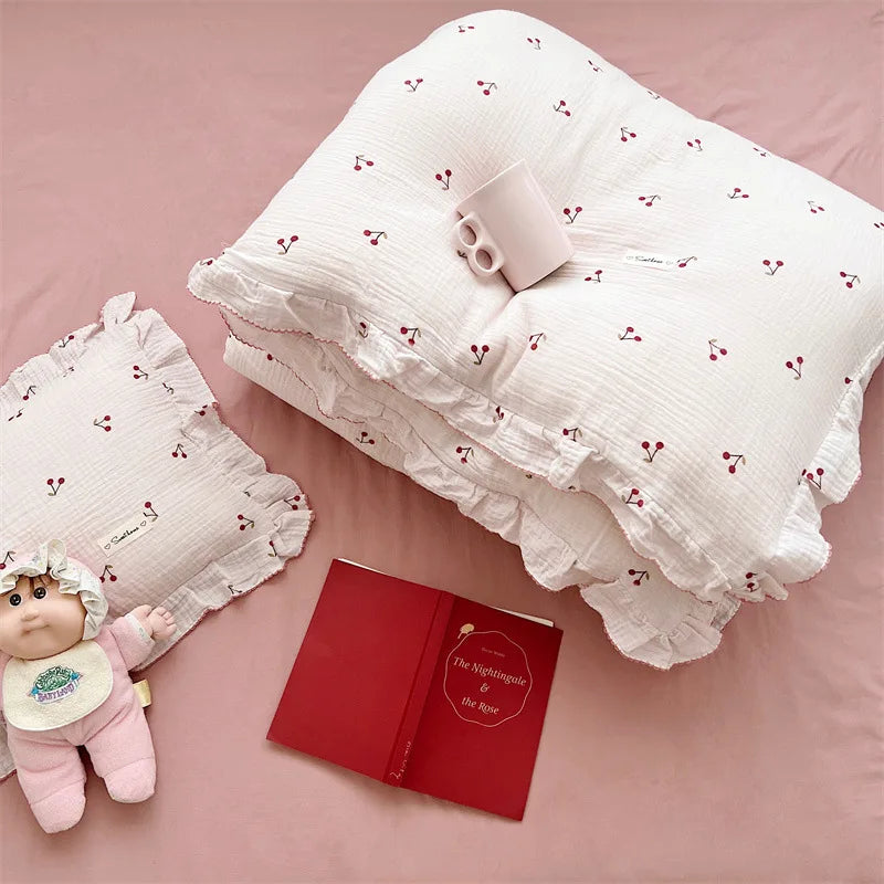 Vintage Floral Muslin Cotton Baby Bedding Set Girls