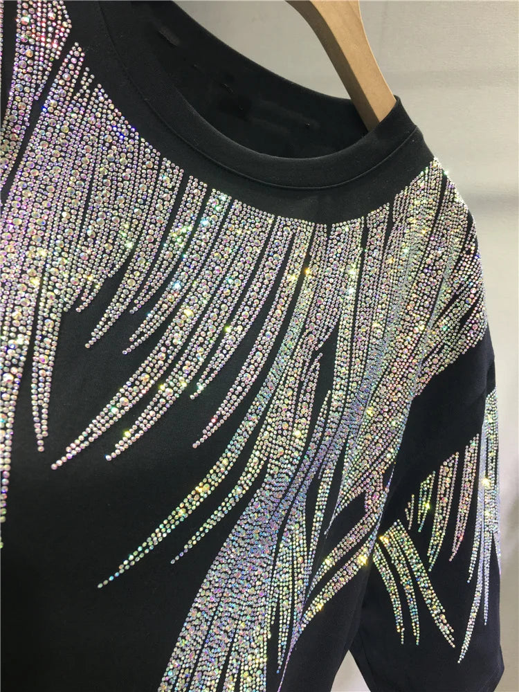 L4XL Plus Size Tops Rhinestone Graphic Tshirts Luxury