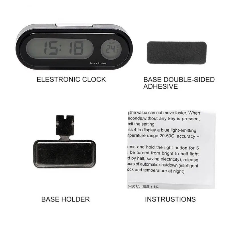 1~10PCS Car Mini Electronic Clock with Thermometer - Luminous Digital Dashboard Watch