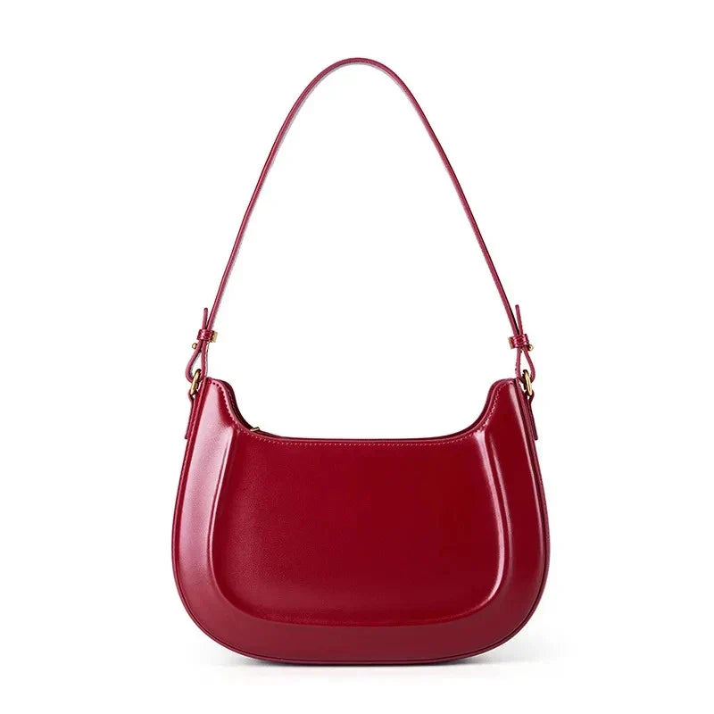 Genuine leather red shoulder bag woman minimalist crossbody
