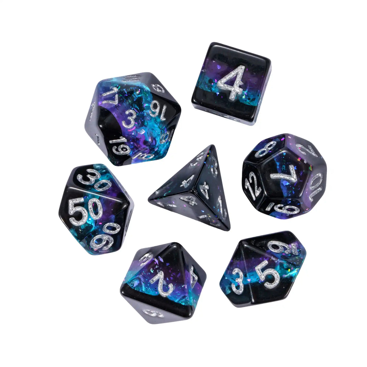 Cusdie 3 Layers Glitter Dice DND 7Pcs Resin