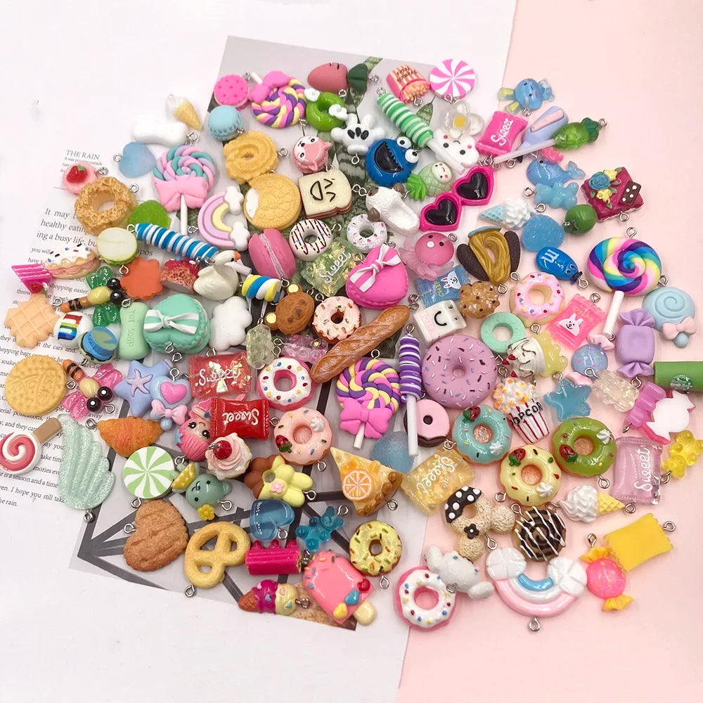 100Pcs Mixed Candy Cookies Donuts Luck Bags Resin