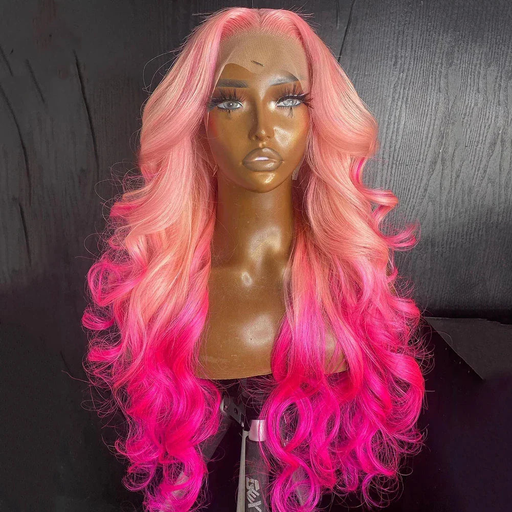 26Inch Ombre Pink Color Transparent Synthetic Lace Front