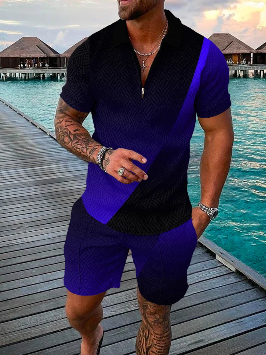 Men's Tracksuit Cotton Solid Color Short Sleeve Zipper