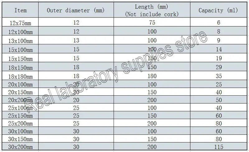 50pcs/lot Clear Lab Glass Test Tube with Cork