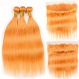 Elfriede #Orange Straight Colored Hair Bundles with Frontal