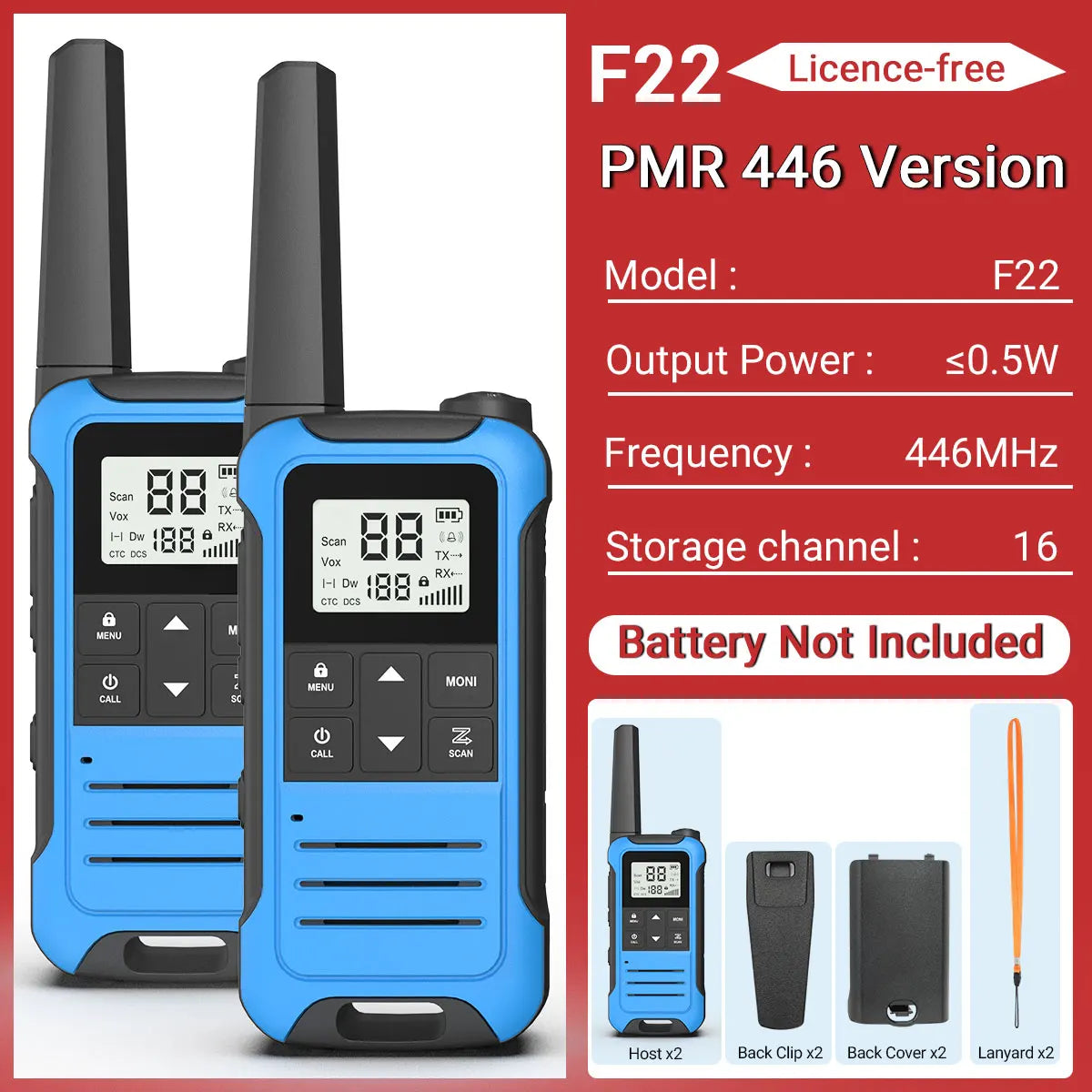 2pcs Baofeng F22 PMR446 FRS Mini Communication Radio