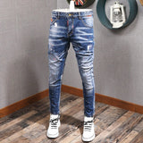 Fashion Streetwear Men Jeans Retro Black Blue Elastic