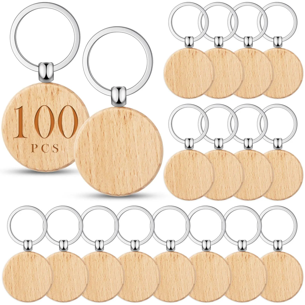 100 Pieces Round Wood Keychain Blanks Diy Wooden
