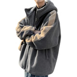 2023 Men Winter Sherpa Jacket Contrast Color Patchwork