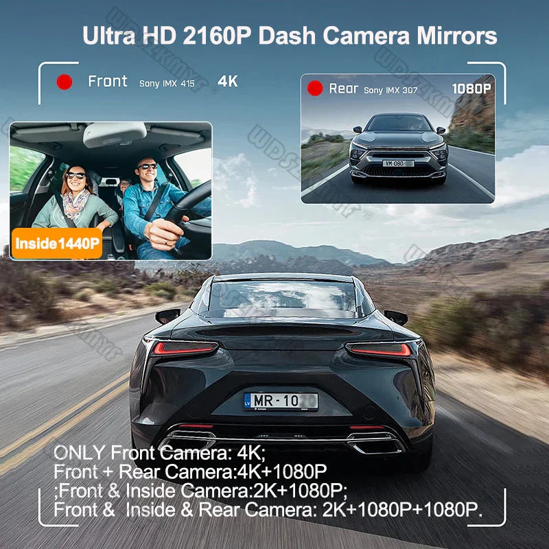 4K Front and Rear Camera Mirror GPS Car