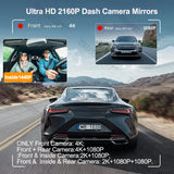 4K Front and Rear Camera Mirror GPS Car