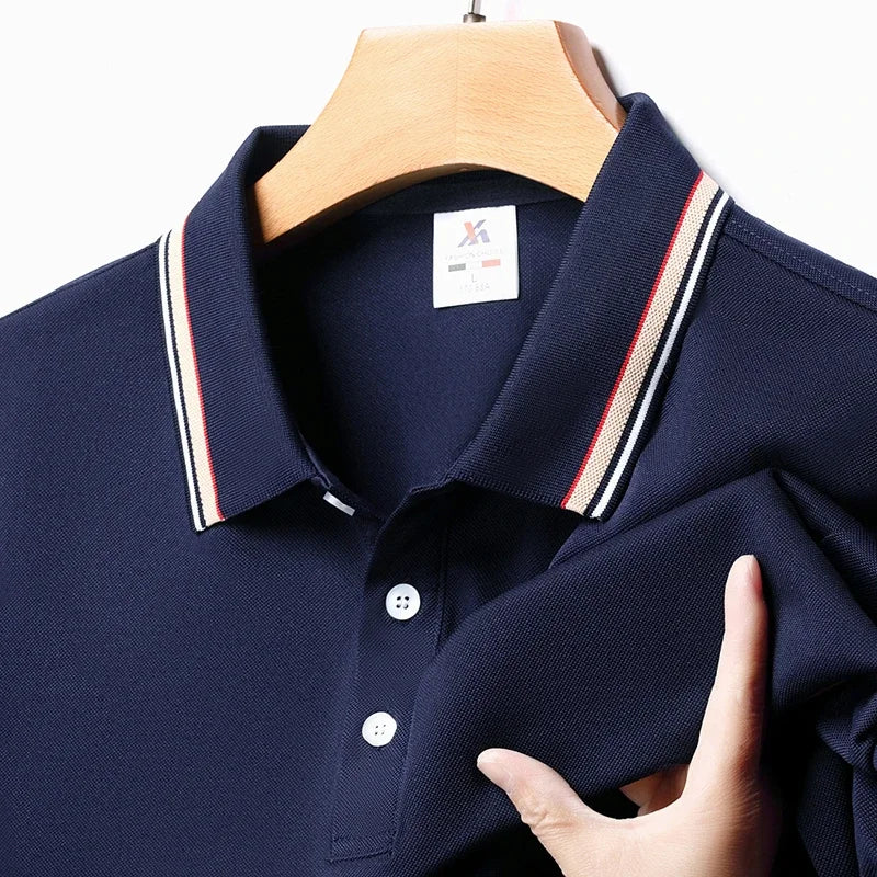Men's Fashion Solid Short Sleeved Striped Lapel Polo