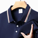 Men's Fashion Solid Short Sleeved Striped Lapel Polo