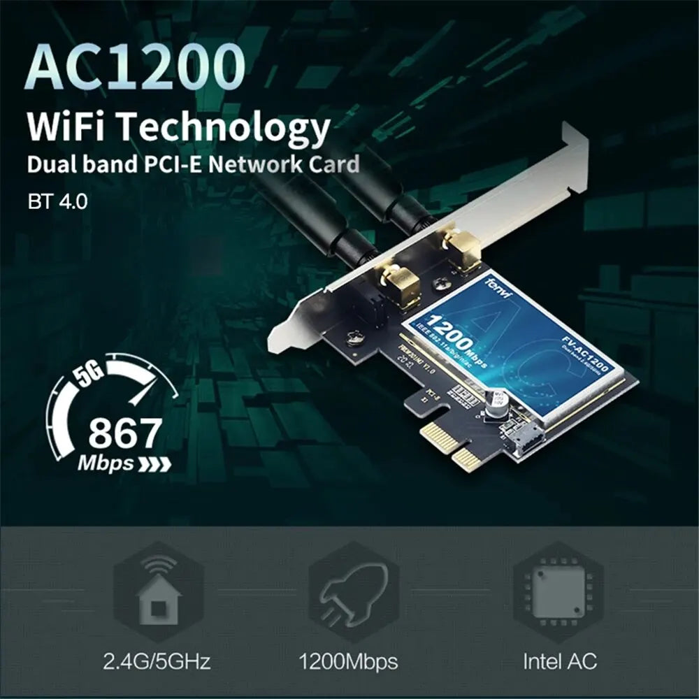 FENVI 1200Mbps Wireless WiFi Card PCIE Adapter FV-AC1200