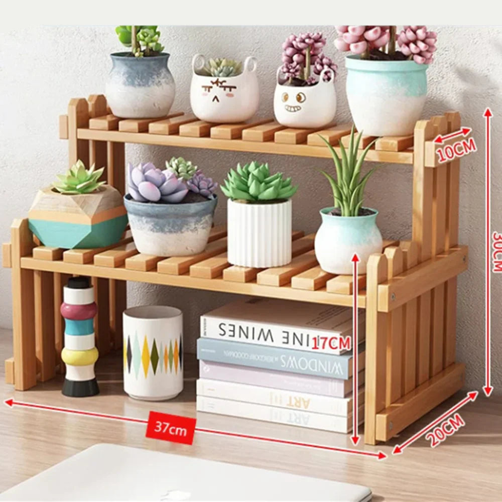Natural Bamboo Indoor Plant Stand for Desk,2 Tier