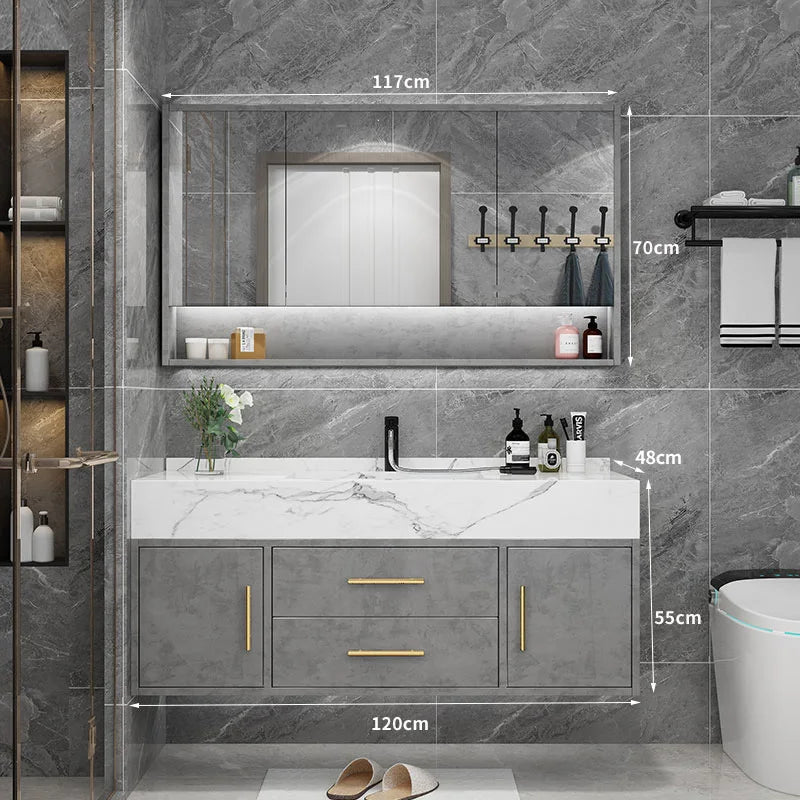 Marble Bathroom Cabinet Combination Solid Wood Intelligent Simple