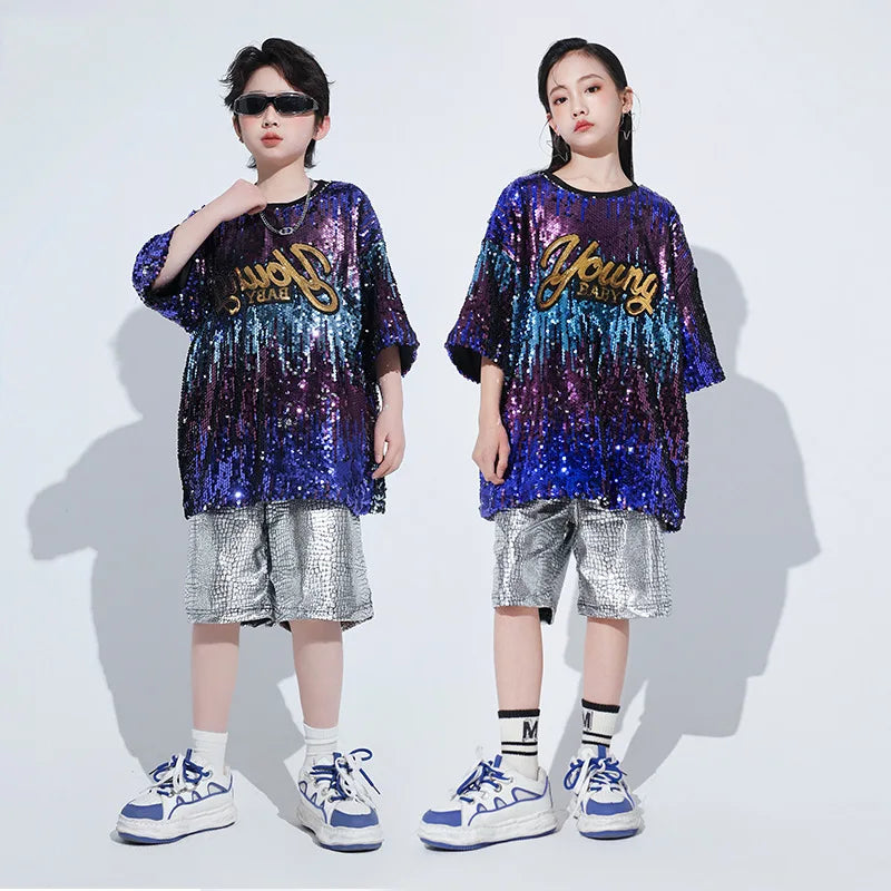 Kids Hip Hop Clothing Sequined T Shirt Loose