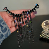 FYUAN Long Tassel Full Rhinestone Drop Earrings for