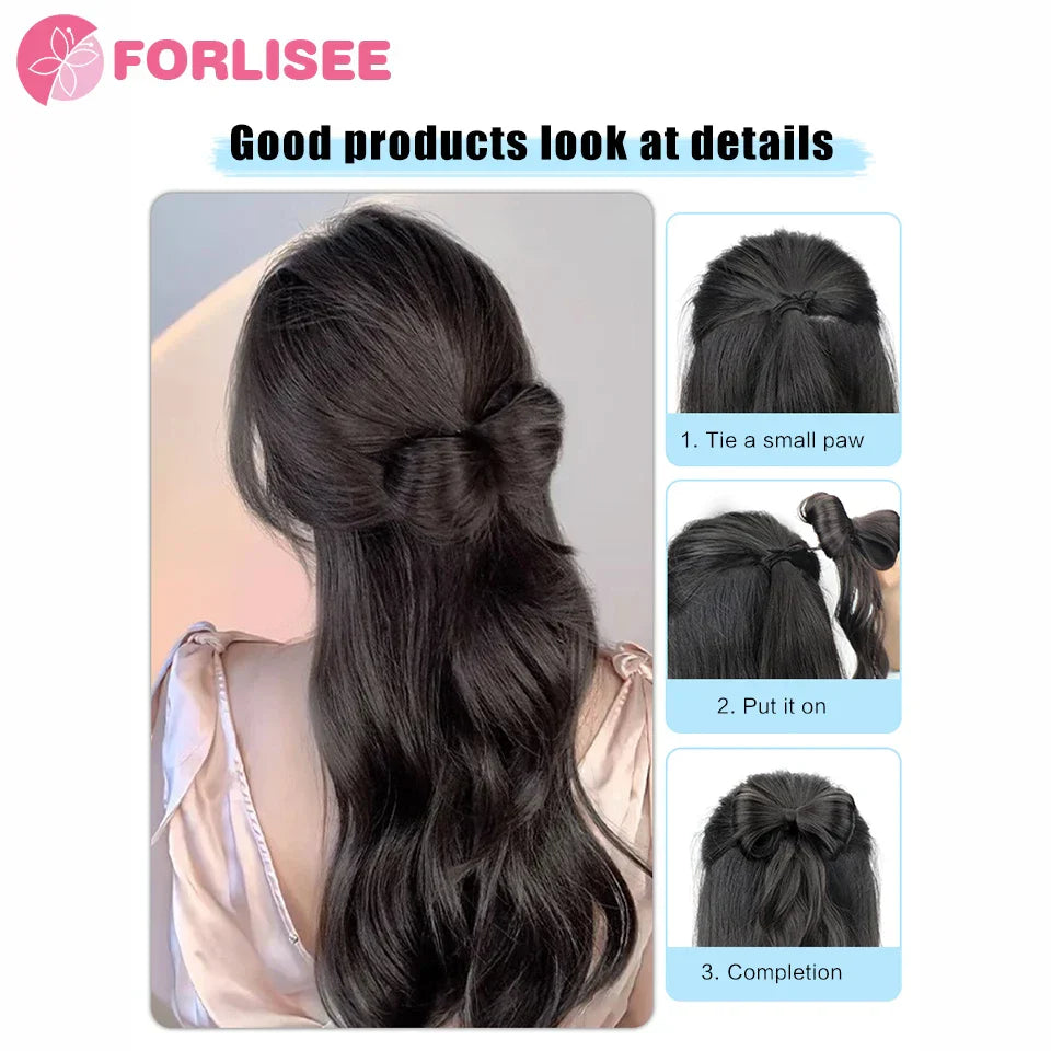 FORLISEE Bowknot Halftie High Ponytail Wig Clip Hair