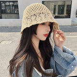 Korean v Niche Bucket Hat Female Summer Hollowed