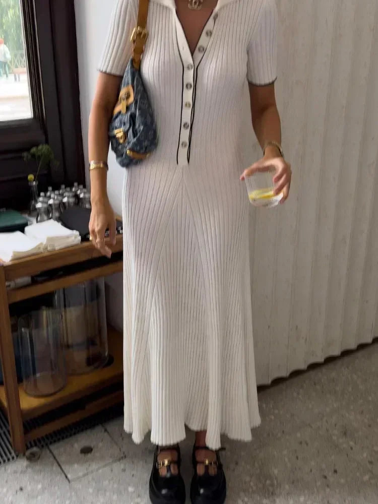 Tossy White Knit Fashion Maxi Dress For Women