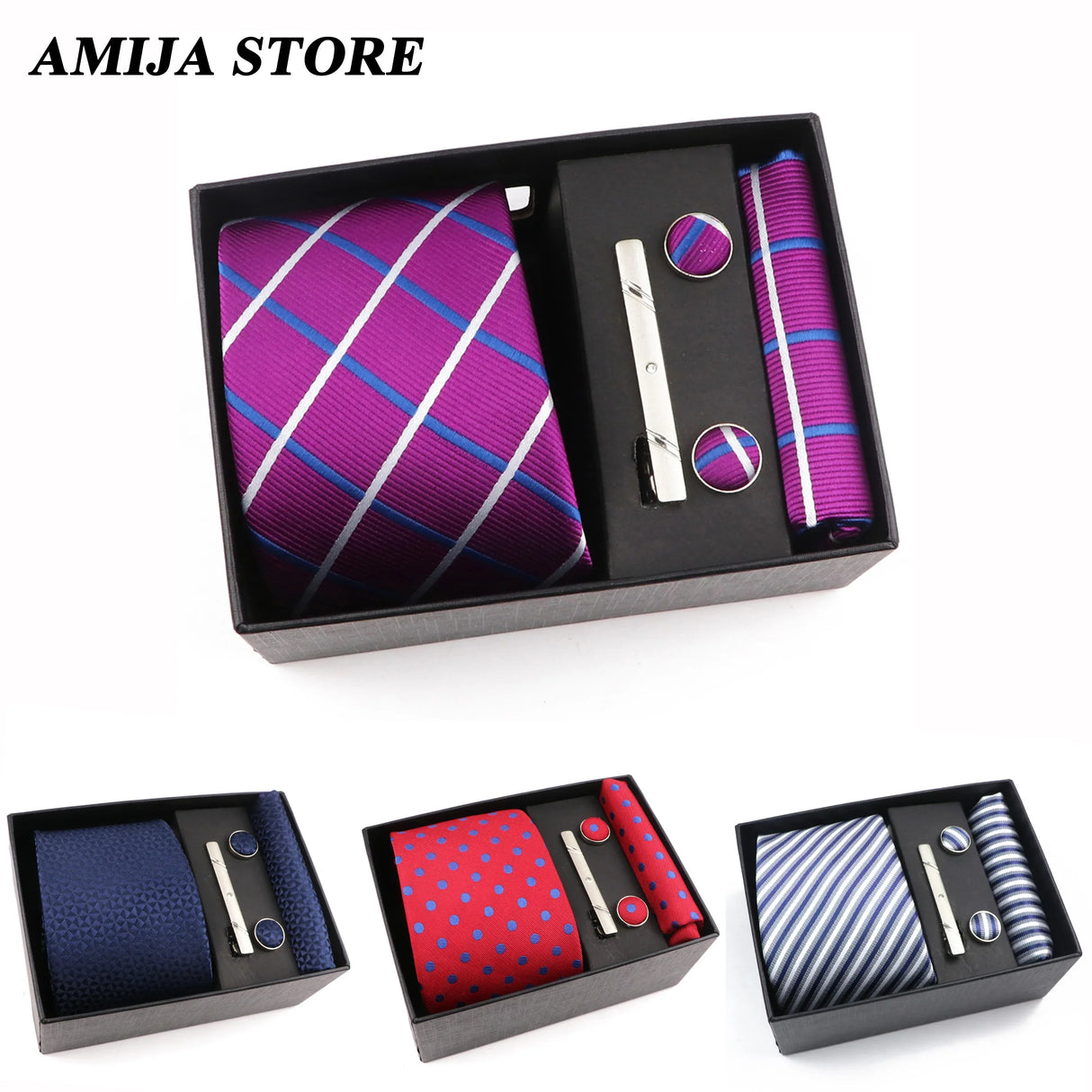 Men's Tie Gift Box With Neckties Handkerchiefs Cufflinks