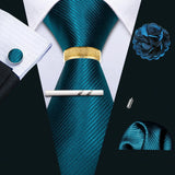 Barry.Wang Silk Mens Tie Hanky Cufflinks Clip Brooch