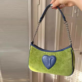 Y2K Vintage Korean Armpit Shoulder Green Underarm Tote