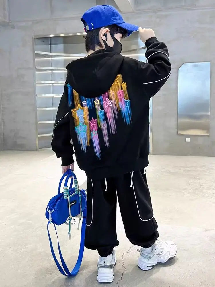 Autumn Children's Boy Clothes Set Letter Embroidery Hooded